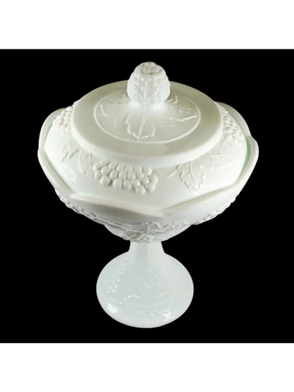 Colony Harvest Milk Glass Compote with Lid Vintage Mid-Century Wedding Bowl